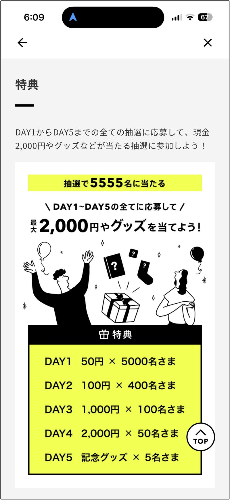みんなの銀行5周年感謝祭DAY1-DAY5特典。5,555名抽選。