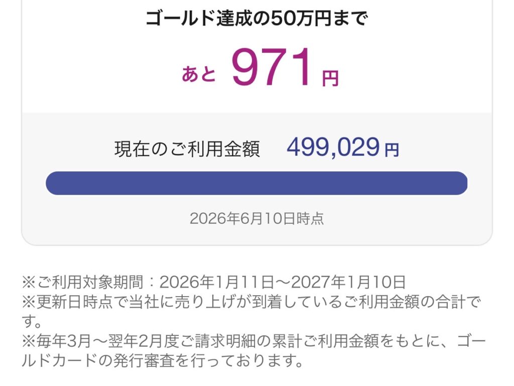 イオンゴールドカード ゴールド達成まであと971円